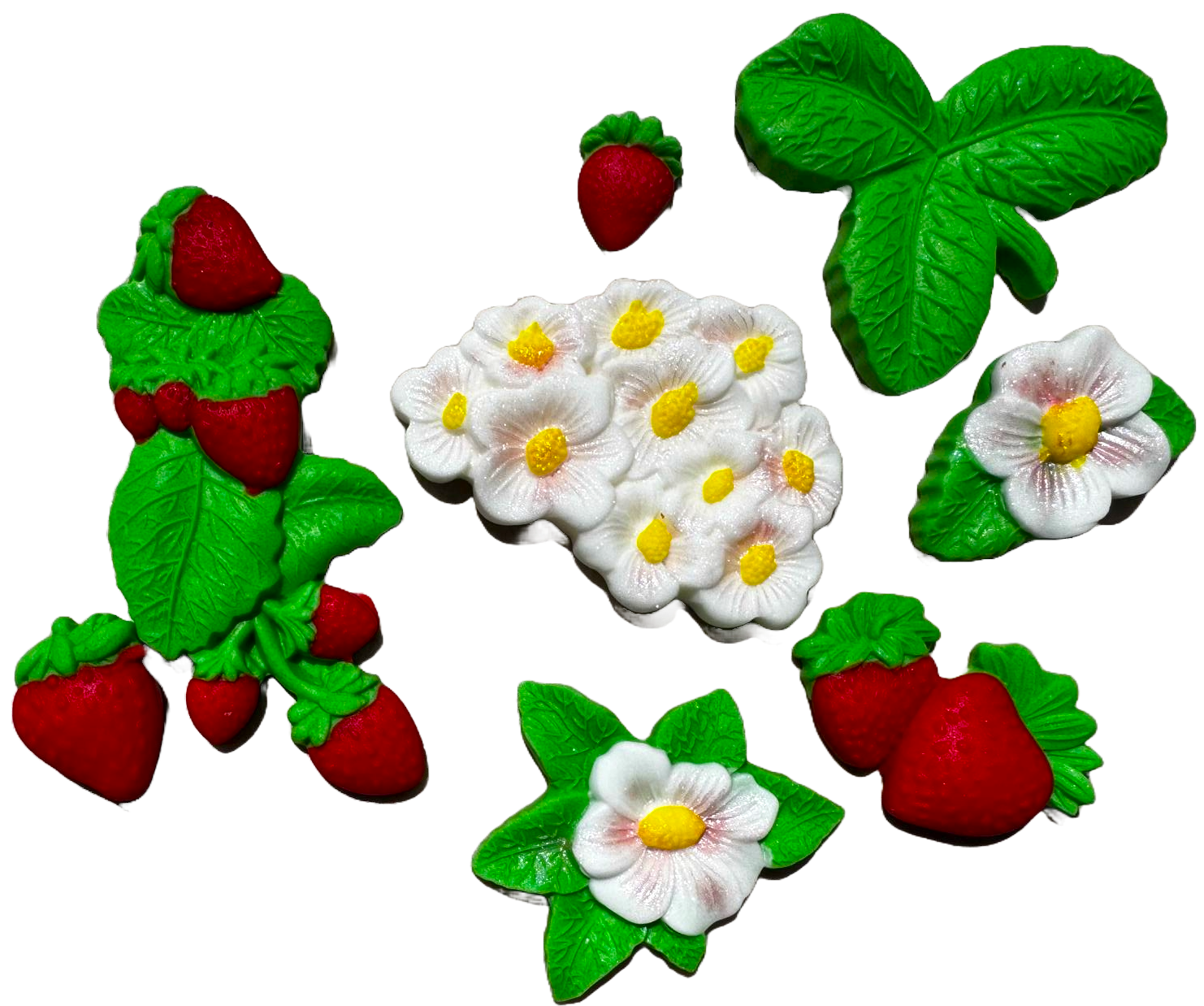Sæt med 9 spiselige sukkerpasta dekorationer, Strawberry Sugar Paste Decorations Nati Shop