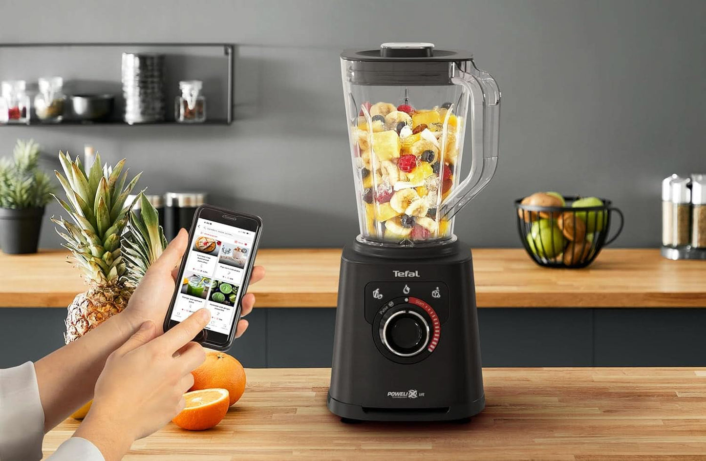 Tefal Perfectmix+ Standmixer, 3 automatiske programmer, Powelix-Klingentechnologie, Air Cooling System, 2 L Kapacitet, Tritan-Behälter, Inkl. Spatel, Schwarz, BL88A831 Køkken Naty Shop