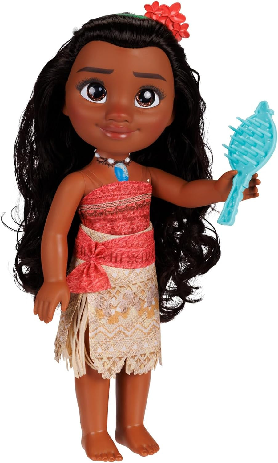 Disney Princess Moana 35 cm dukke, reflekterende glitterøjne, bevægelige led, aftageligt outfit, blomsterklemme, langt hår, til piger i alderen 3+