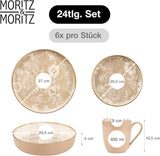 Moritz & Moritz MARIELLA 6-personers spisestel i stentøj i 24 dele - Moderne beige service med et legende design, letplejet kaffestel med tallerkener, skåle og kopper - Kombinationssæt