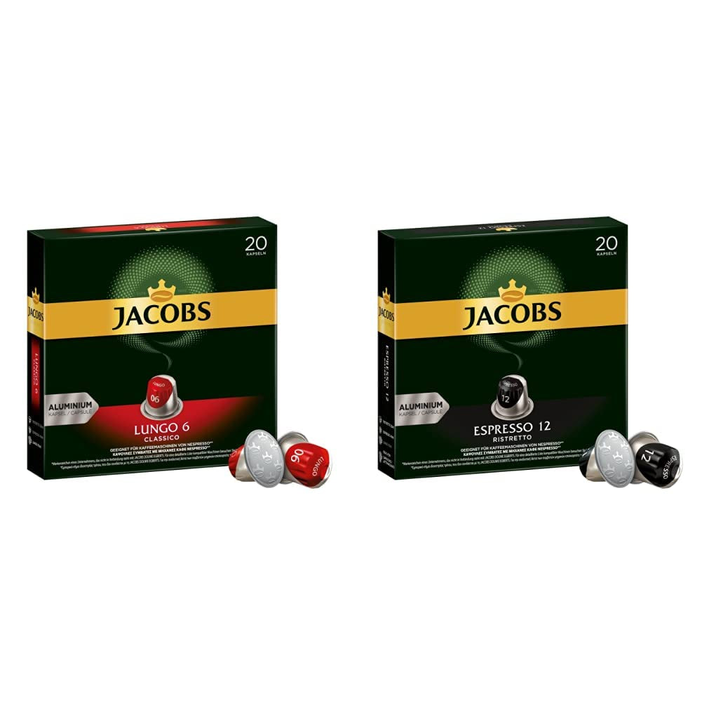 Kaffeekapsel Lungo Classico, Intensitet 6 af 12, 10 x 20 Getränke & Kaffeekapseln Espresso Ristretto, Intensität 12 af 12, 200 Nespresso®*-kompatibel Kapsel, 10 x 20 Getränke
