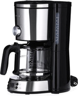 SEVERIN "TypeSwitch" espressomaskine med glaskaraffel og timer, AromaSwitch til valg af 2 bryggemuligheder, digitalt ur med timerfunktion, til op til 10 kopper, 1000W, børstet rustfrit stål-sort, KA 4826