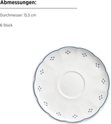 Mäser Lova Series 18 stykke porcelænskaffeservice - 6 desserttallerkener (19,5 cm), 6 kopper (19 cl) og 6 underkopper (15,5 cm), blå