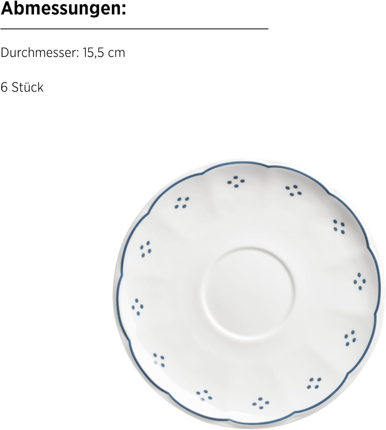 Mäser Lova Series 18 stykke porcelænskaffeservice - 6 desserttallerkener (19,5 cm), 6 kopper (19 cl) og 6 underkopper (15,5 cm), blå
