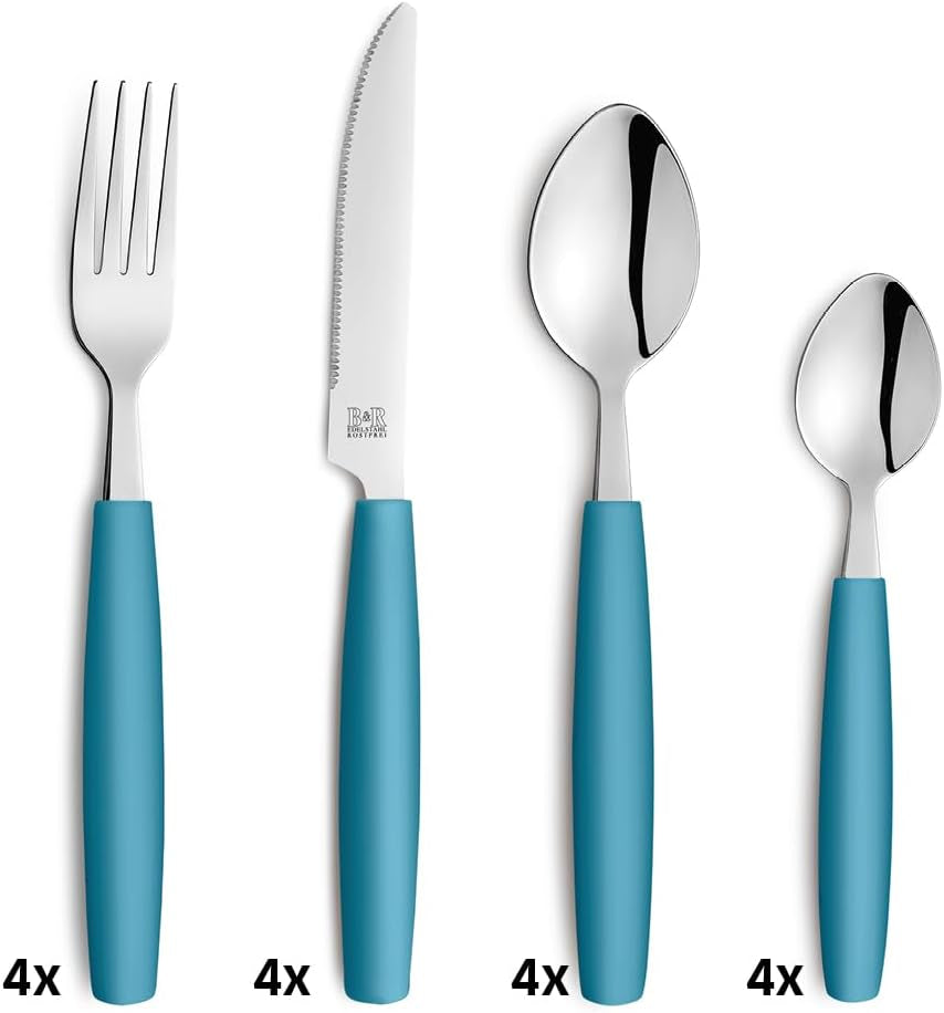 Beckmann & Rommerskirchen 2515 VALOA Besteck sæt 4 personer | 16-Teilig | Olie | Spülmaschinenfest | Hochglanzpoliert | Essbesteck: 4X Messer, Gabel, Esslöffel, Kaffeelöffel Kitchen Naty Shop