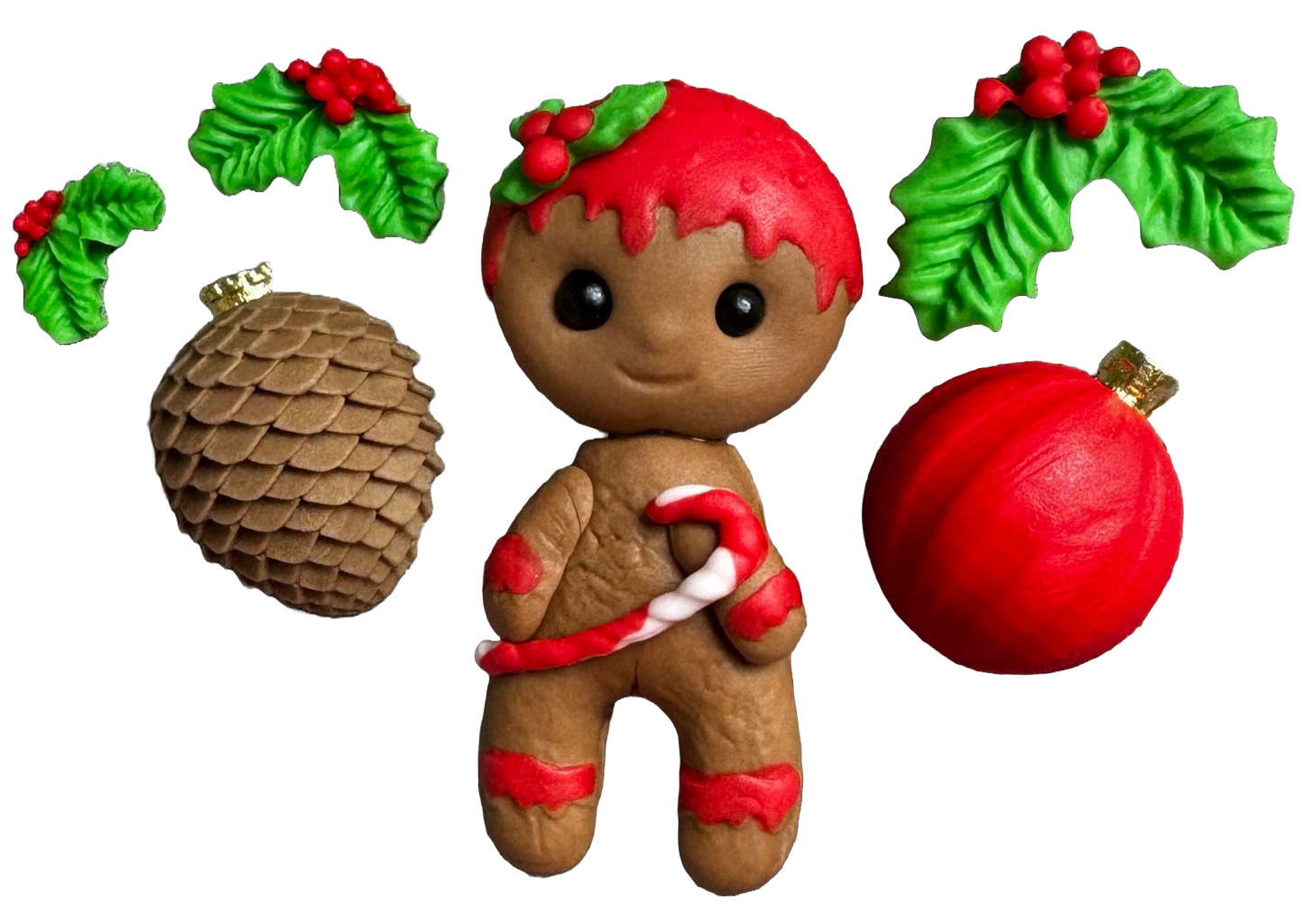 Sæt med 6 spiselige dekorationer fra sukkerpasta, jul, honningkagemand og dekorationer Pynt fra Sugar Paste Naty Shop