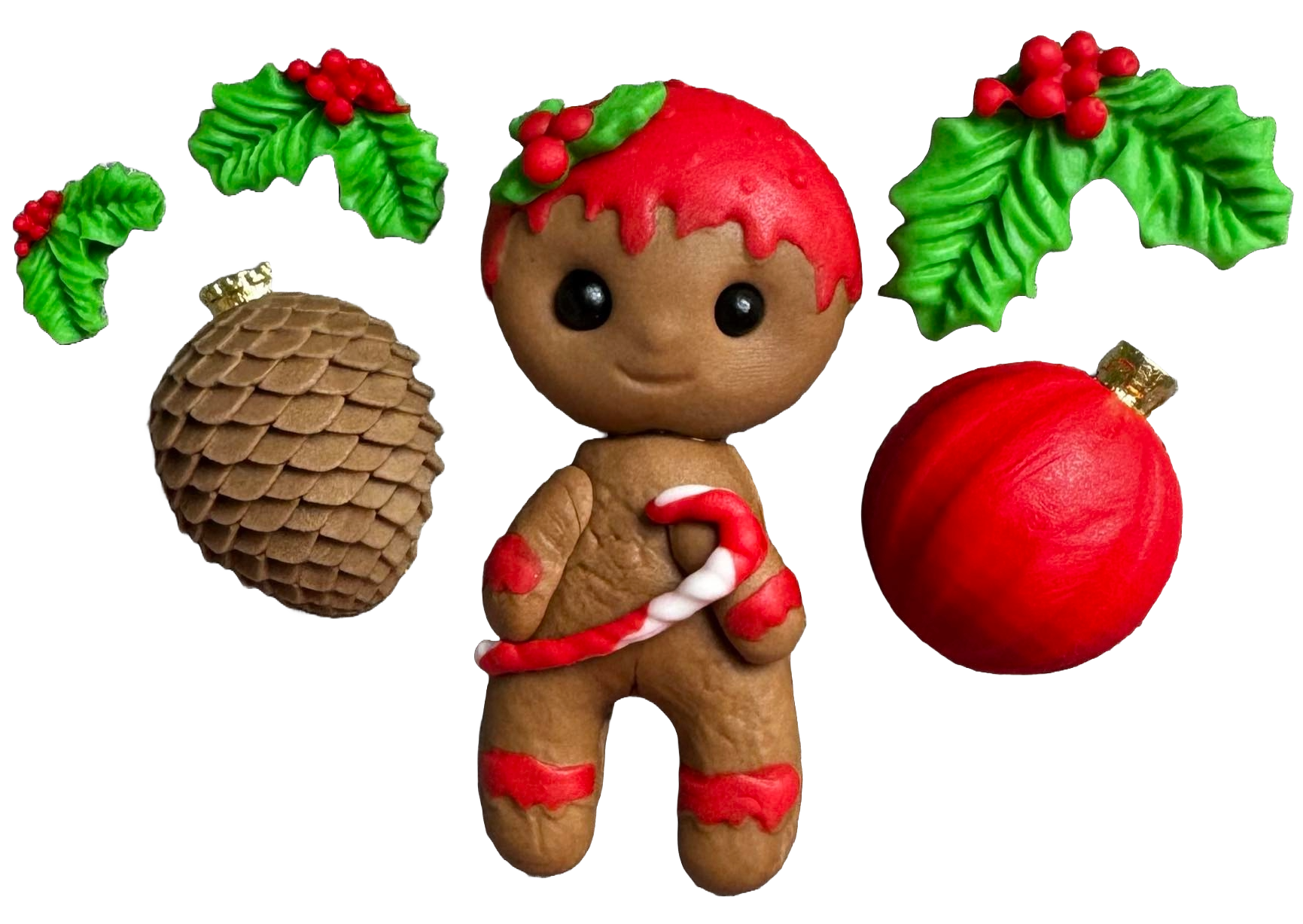 Sæt med 6 spiselige dekorationer fra sukkerpasta, jul, honningkagemand og dekorationer Pynt fra Sugar Paste Naty Shop