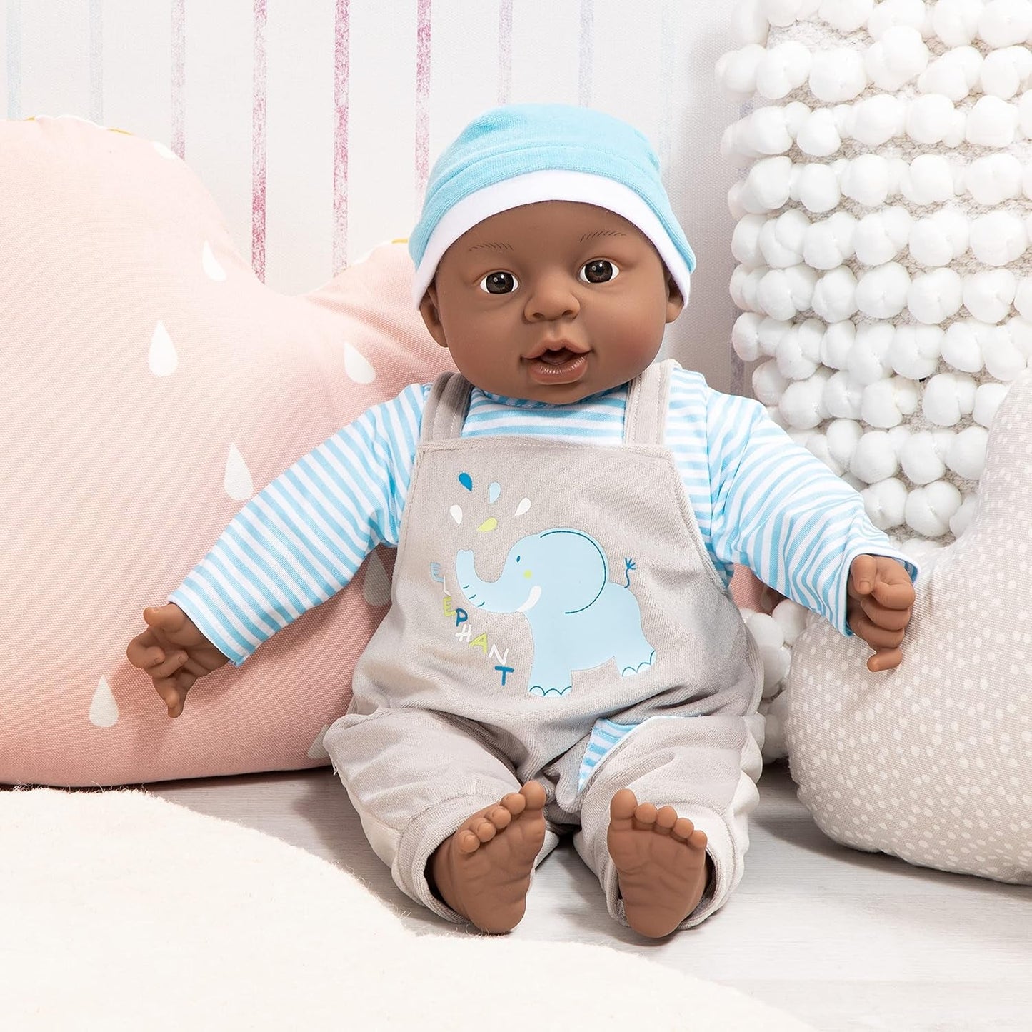 Bayer Design 94001AH interaktiv babydukke, dreng, taler, blød krop, 40 cm, mørkt læder, blå