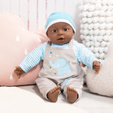Bayer Design 94001AH interaktiv babydukke, dreng, taler, blød krop, 40 cm, mørkt læder, blå