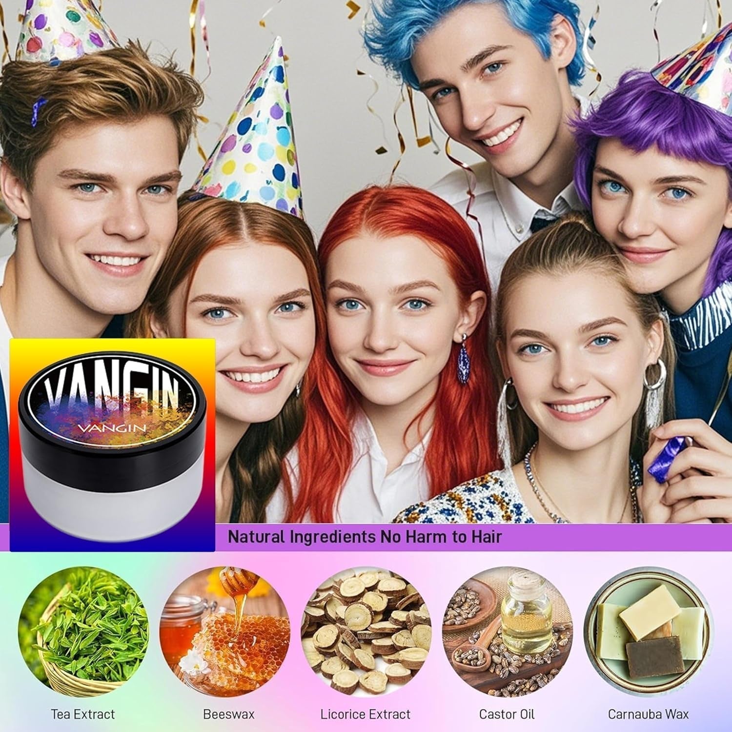 Grøn midlertidig hårfarve, styling af hårfarve til mænd, kvinder, naturlig hårpomade, hårfarvevoks til fest, cosplay og halloween, jul, creme midlertidig hårfarve (100 g, grøn) Naty Shop hårfarve