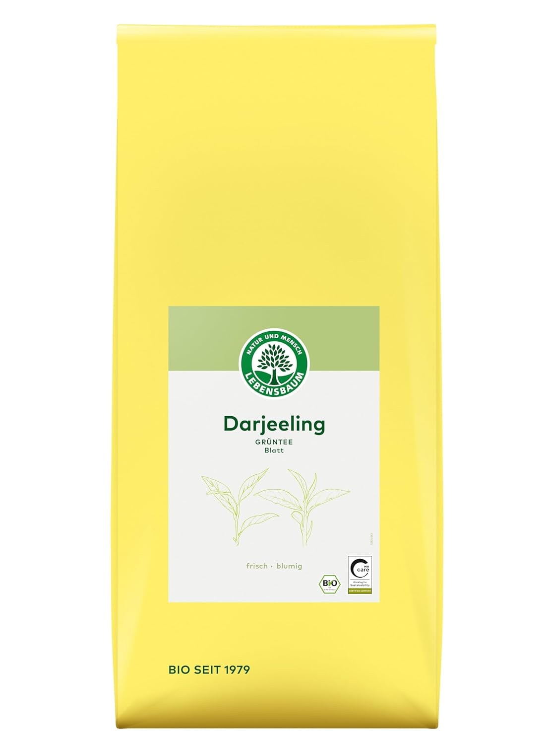 Lebensbaum Darjeeling grøn te med hele blade, økologisk te, grøn te med smag af friske blomster, lysegrøn farve, 1000 g