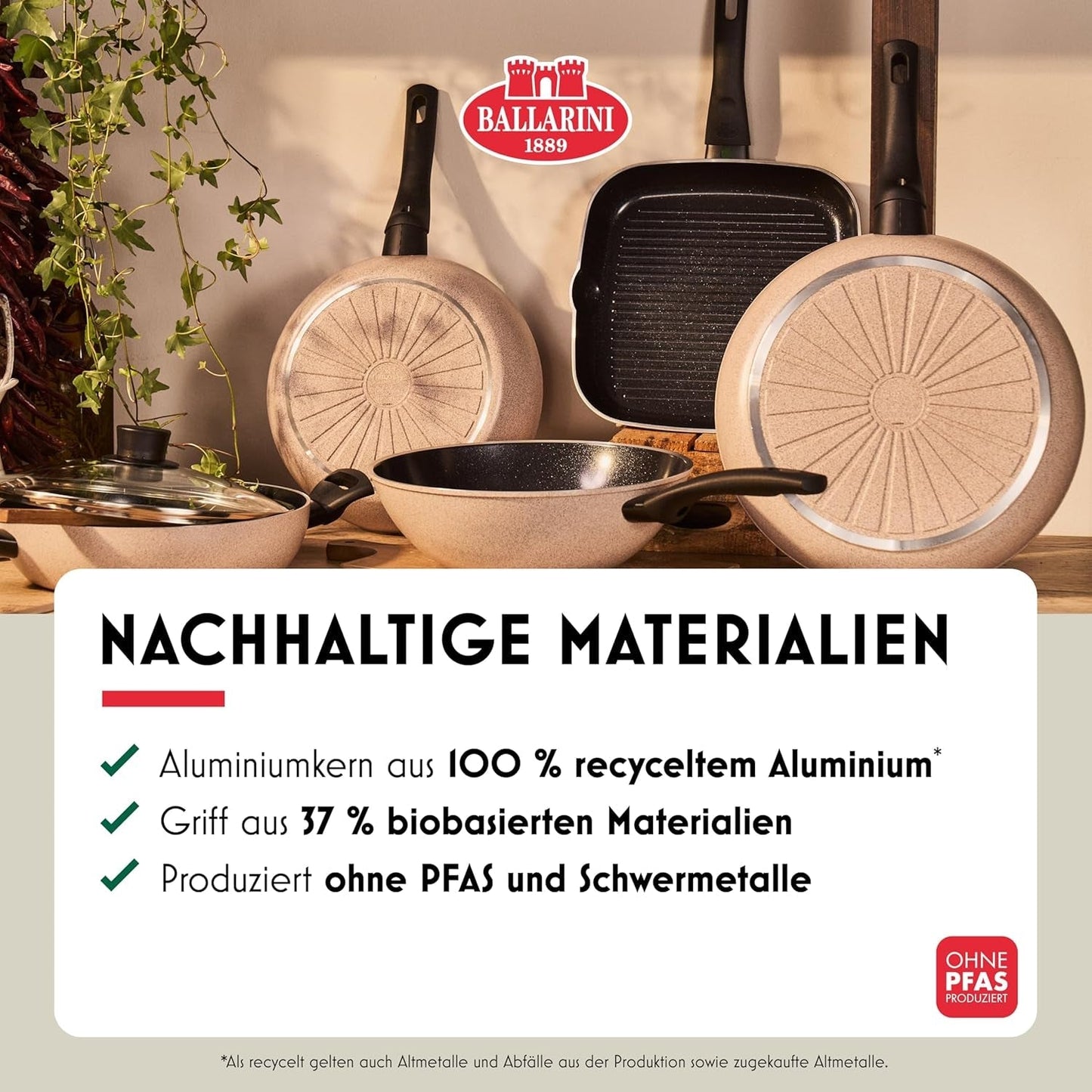 Ledro stegepande, 24 cm, aluminium, velegnet til induktion, non-stick keramisk belægning, Thermopoint, Made in Italy, beige Gryder og pander Naty Shop