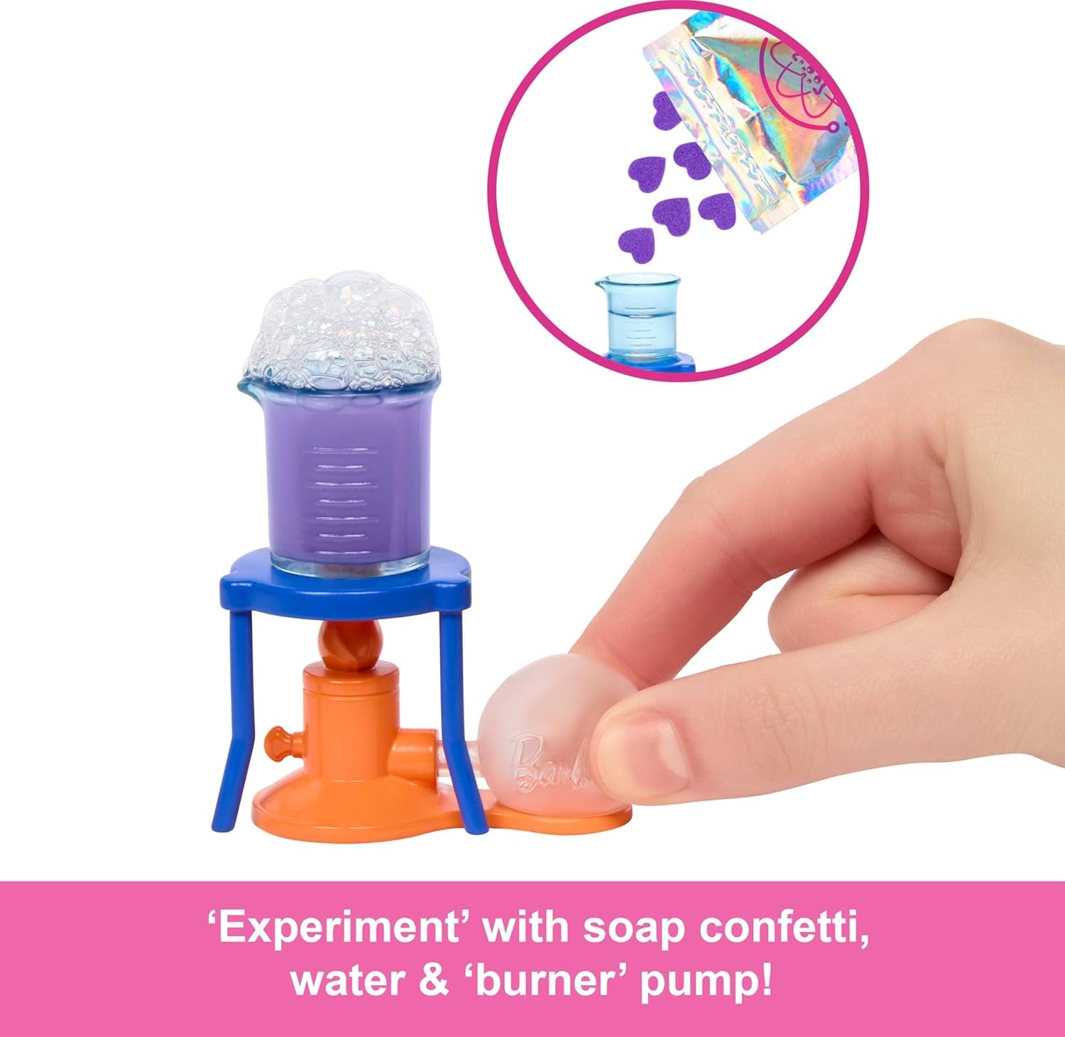 Barbie Scientist dukke og tilbehør med moderigtig blond dukke, laboratoriebord, mikroskop, farveskiftende bæger og petriskål, JCR70