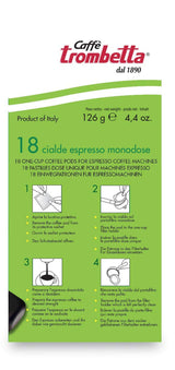 Caffè Trombetta ESE Kaffeepads, Italien Kaffee, Richhaltiges Aroma og samtiger Gesmack Biologisch - 1 Packungen zu je 18 Kaffeepads