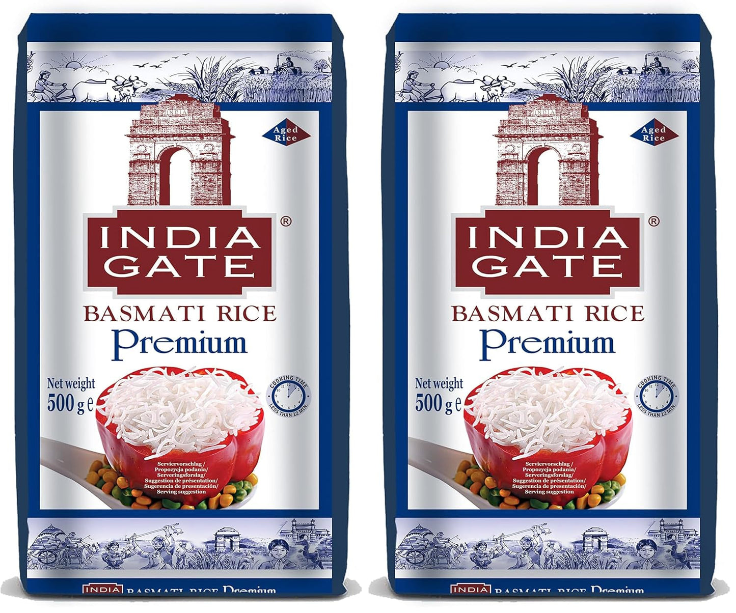 INDIA GATE Premium Basmatiris – Aromatisk, fin langkornet ris fra Indien, fin langkornet (1 x 500 g)