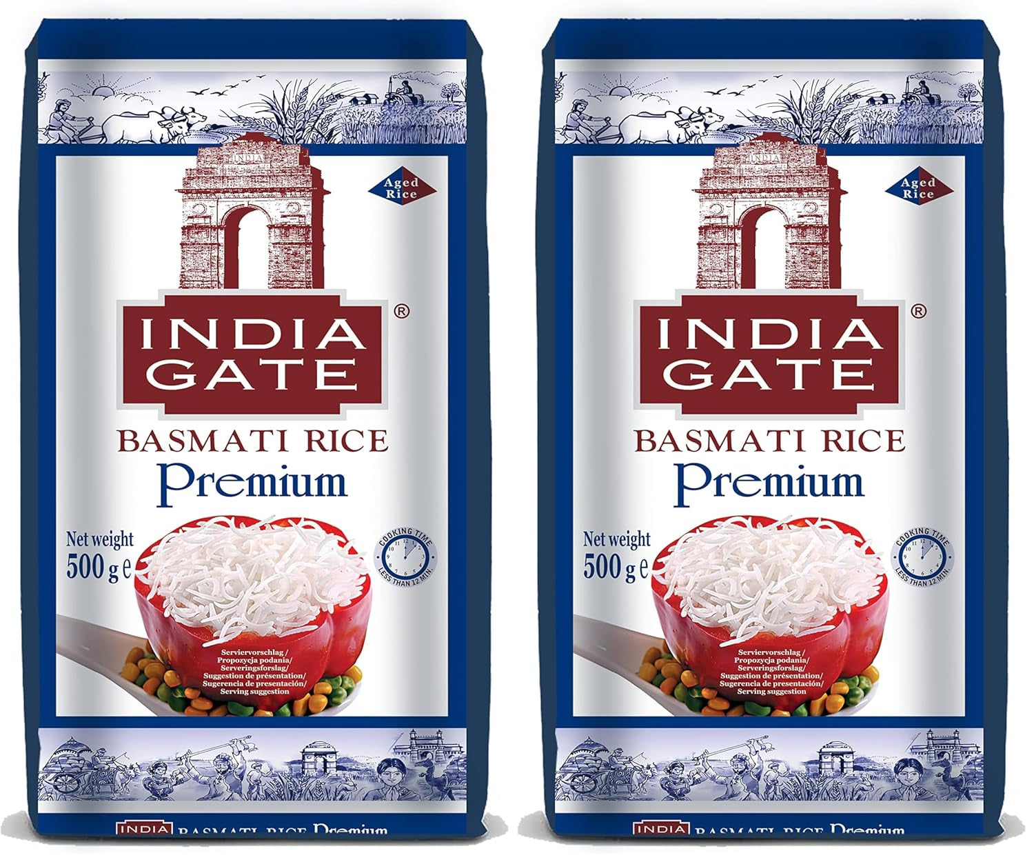 INDIA GATE Premium Basmatiris – Aromatisk, fin langkornet ris fra Indien, fin langkornet (1 x 500 g)