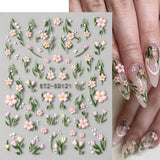 JMEOWIO 3D Nagelsticker Blumen Frucht Nail Art Sticker Selbstklebend Nagelaufkleber 5D Stereoskopisk Dekoration Nageldesign Tilbehør 4 Blatt