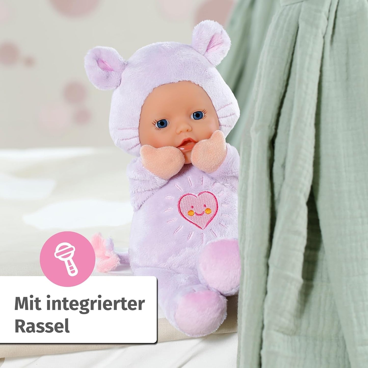 Baby Born for Babies Blød musedukke, 26 cm, med ører og fingerlommer, til nyfødte, 836590 Zapf Creation, Pink