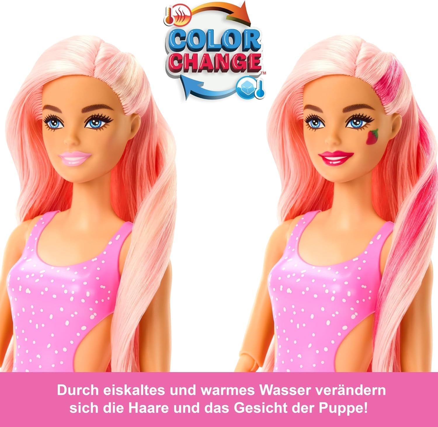 Barbie Pop Reveal Fruit - Overraskelsesdukker med 8 frugtige overraskelser, inklusive en positionerbar jordbær-limonadeduft og en luftig hvalp i alderen 3+, HNW41