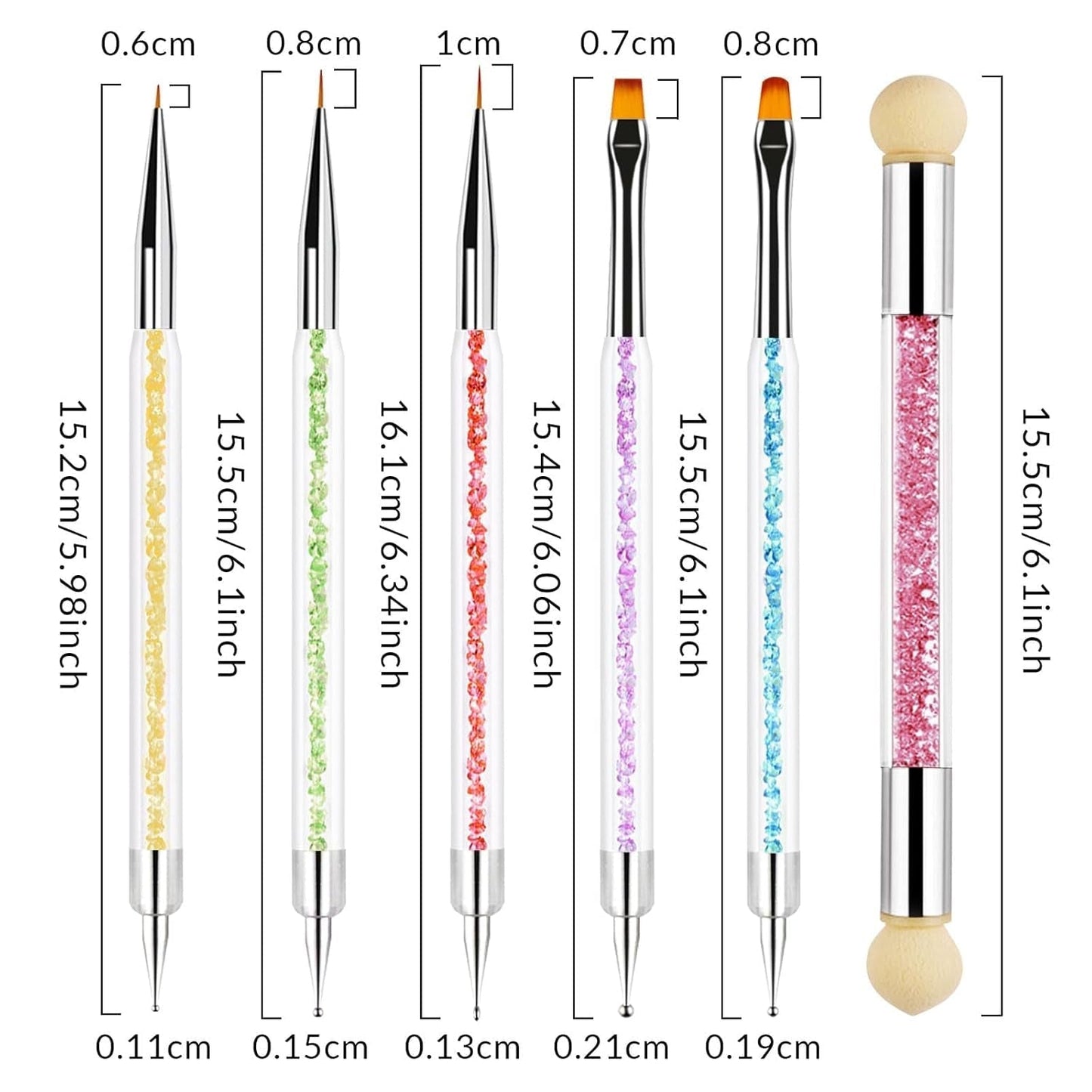 Sularpek 6 Stück Nagel Pinsel, Nail Art Pinsel, Pinsel Nageldesign, Nagel Pinsel Set, Nail Art Dotting Tools med 1 svampebørste applikator, Nageldesign Tilbehør til DIY Nail Art Design