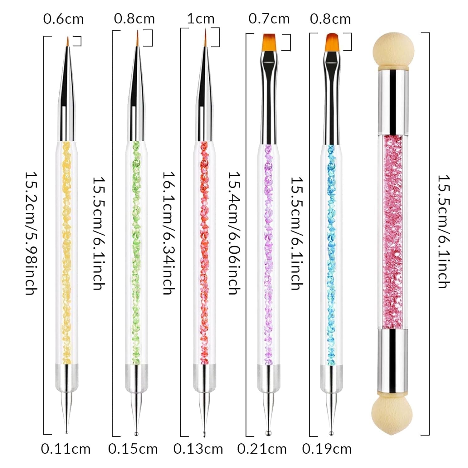 Sularpek 6 Stück Nagel Pinsel, Nail Art Pinsel, Pinsel Nageldesign, Nagel Pinsel Set, Nail Art Dotting Tools med 1 svampebørste applikator, Nageldesign Tilbehør til DIY Nail Art Design