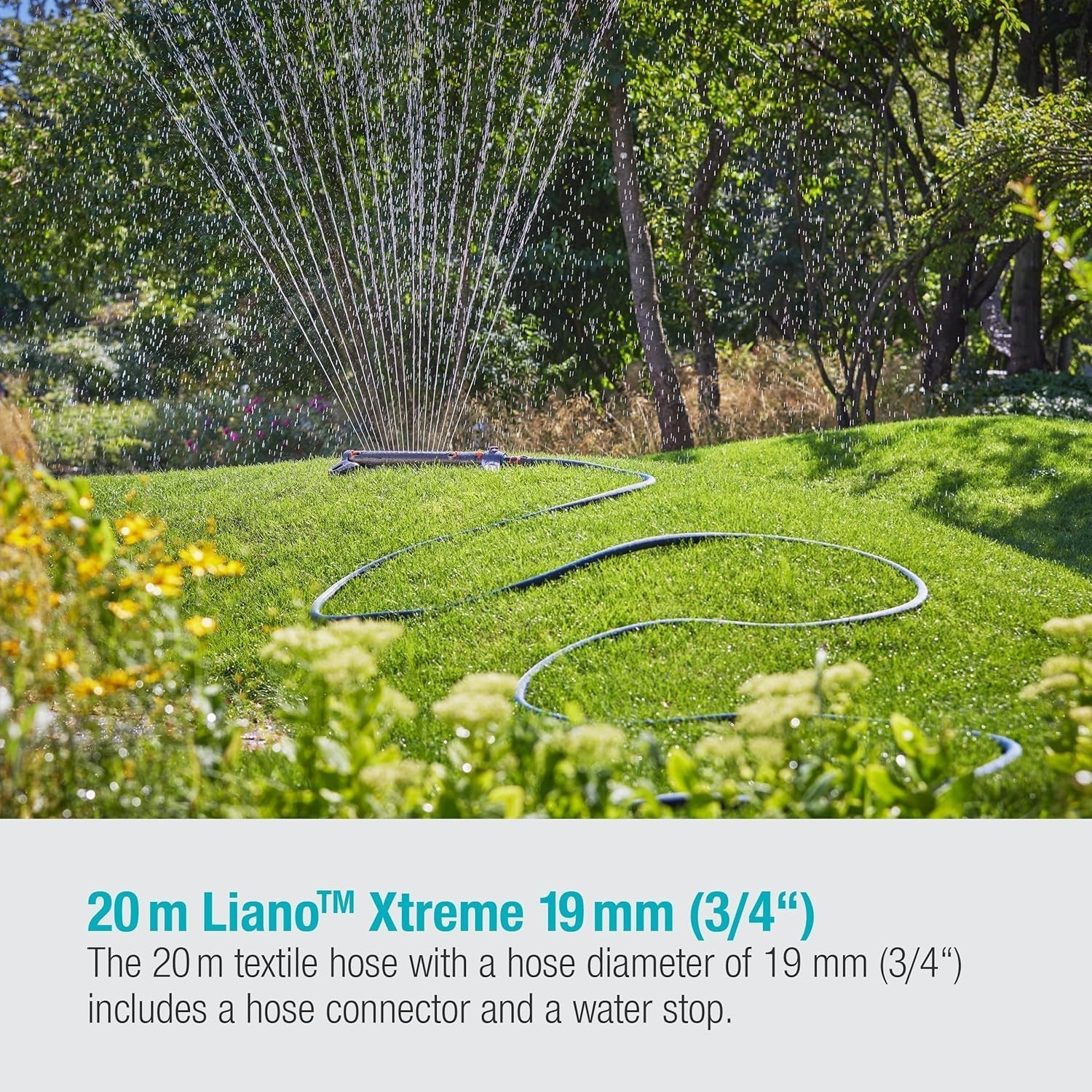 Gardena Liano Xtreme 3/4 tommer sæt, 20m: Ekstremt robust tekstilhaveslange med let, vejrbestandig PVC inderslange (18480-20)