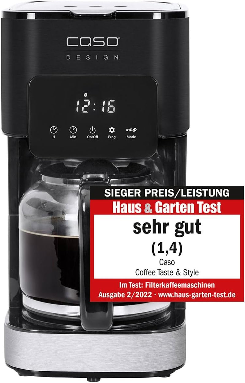 CASO Coffee Taste and Style espressomaskine med permanent filter, 1,5 l, optimal bryggetemperatur 92-96 °C, anti-drypsystem, optimeret bryggehoved, rustfrit stål, 12 kopper