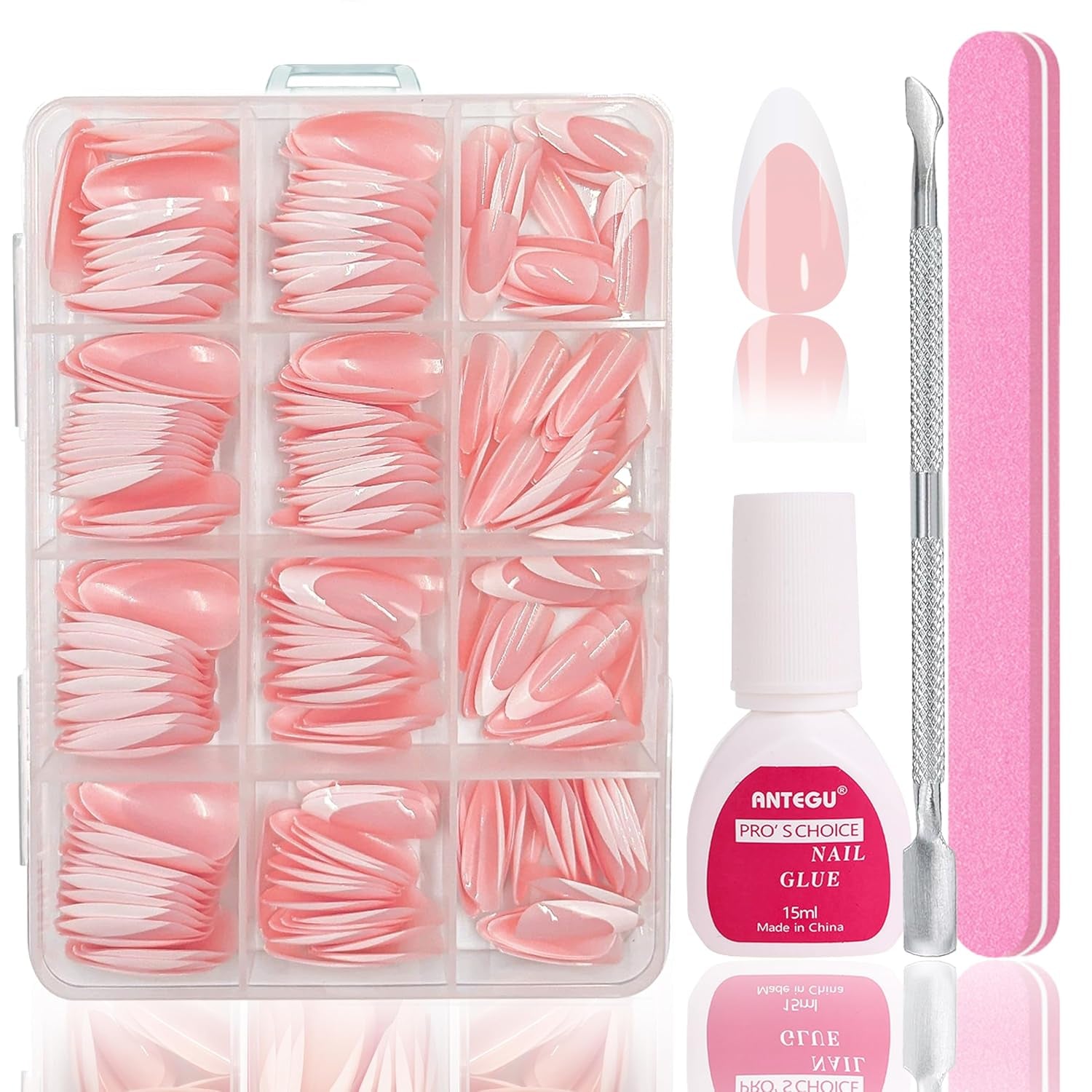 Ballerina falske neglesæt - 240 stykker Delikat lilla pink falske negle, fulddækkende lim på falske negle, falske neglespidssæt til manicure og neglekunst til kvinder og piger (lavendelrosa)