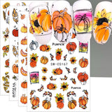 3D Autumn Nail Stickers Græskarblade Negle Stickers Geometrisk linje Blomster Negle Stickers Thanksgiving Day Design Negle Stickers Efterår Pumpkin Nail Stickers Negletilbehør Negle Art