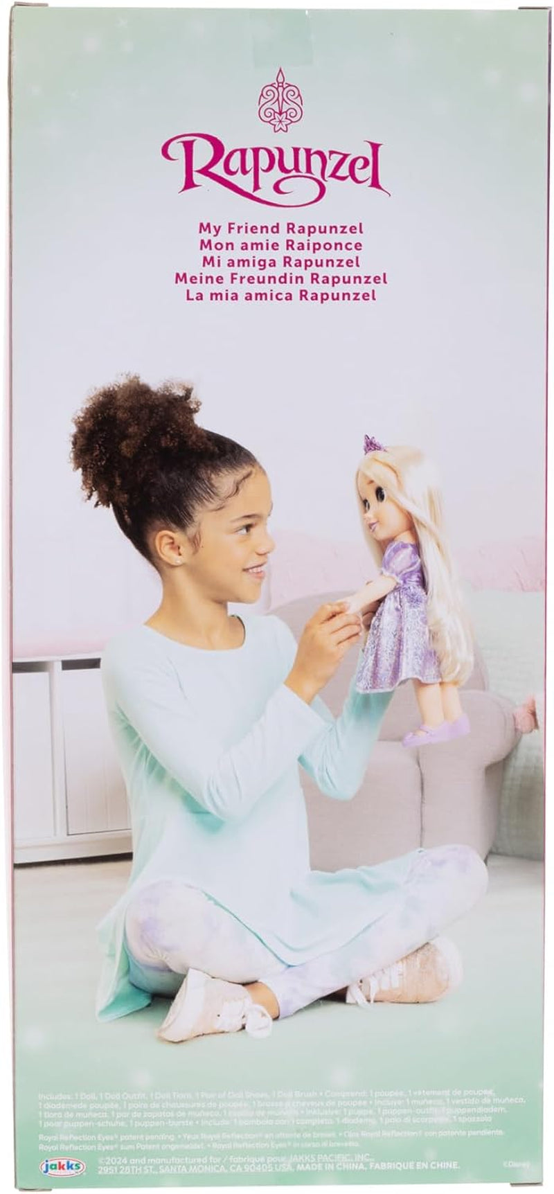 Disney Princess Rapunzel 35 cm dukke, reflekterende glitterøjne, bevægelige led, aftagelig kjole, sko, krone, langt blondt hår, til piger på 3+