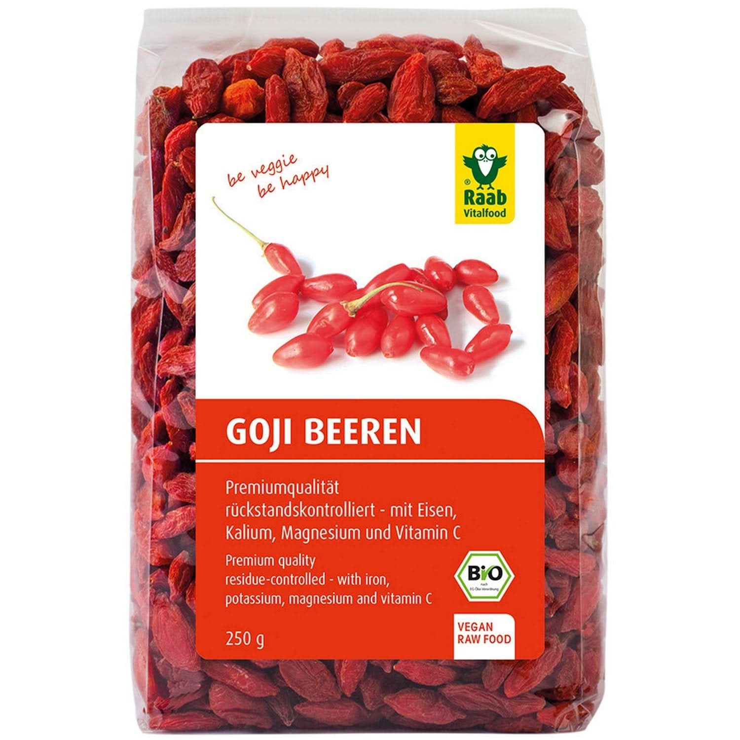 Raab Vitalfood Økologiske Gojibær, premium kvalitet, 500 gram Naty Shop dehydrerede produkter 250 gram