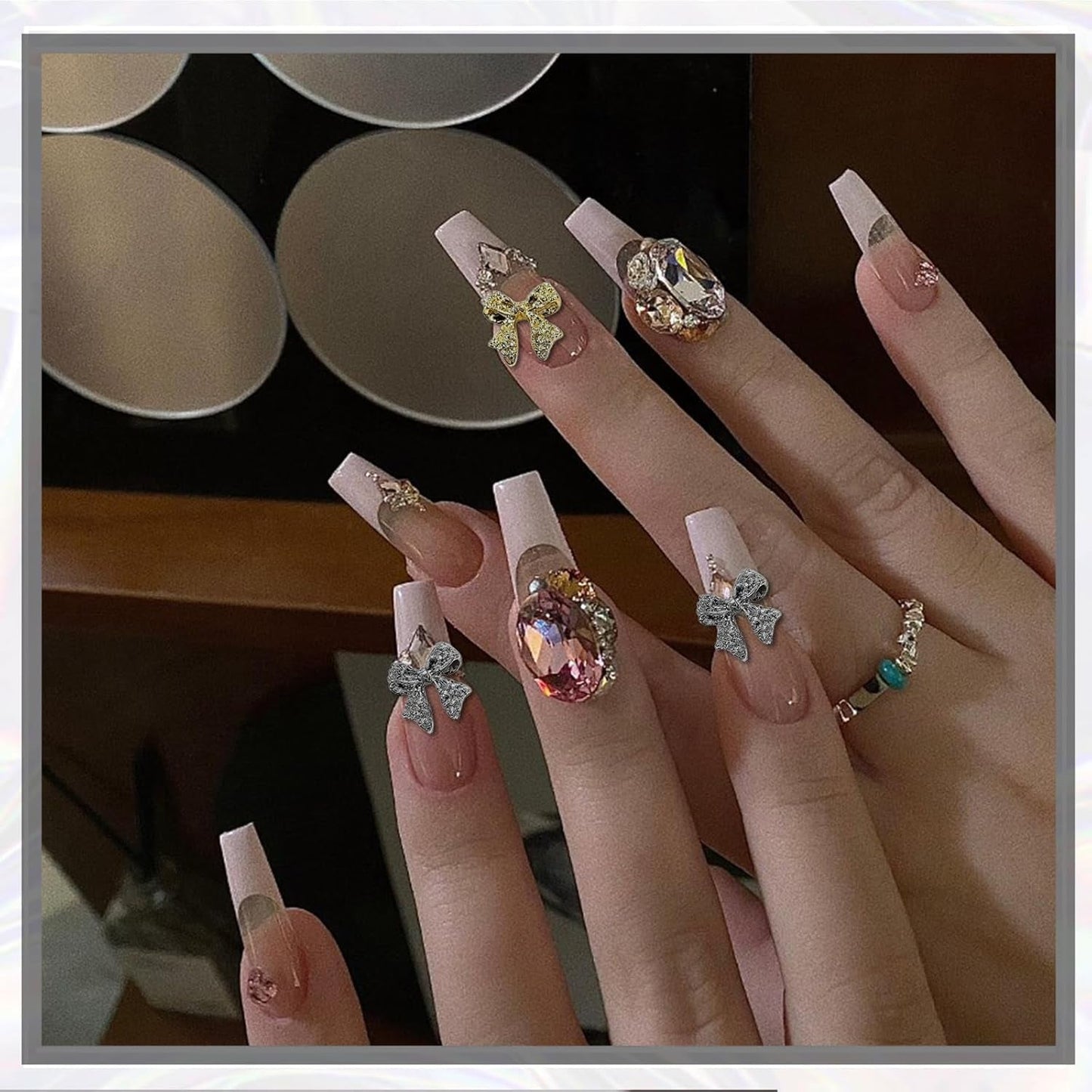 30 stk metal neglesløjfer, guld sølvgrå sløjfer, negletilbehør, negledekorationer til kvinder og piger, nail art design