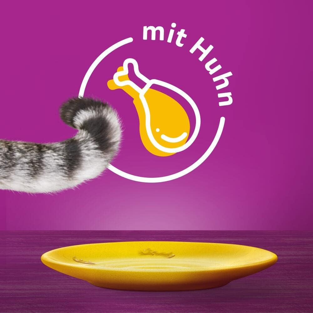 Whiskas 1+ vådfoder til katte med kylling i gelé, 28x85g (1 pakke) - Højkvalitets vådfoder til voksne katte i poser med 28 portioner