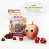 FRECHE FREUNDE Økologiske frugtgeléer, æble, hindbær og ris slikkepinde, frugtagtig sød snack til børn, glutenfri, vegansk, pakke med 20 stk (20 x 30 g)
