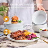 12-delt servisesæt, porcelænsstel til 4, hvidt stel med tallerkener, desserttallerkener og kornskåle
