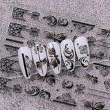 JMEOWIO 3D Nagelsticker Schwarz Weiß Blume Nail Art Sticker Selbstklebend Nagelaufkleber 5D Stereoskopisk Blumen Dekoration Nageldesign Zubehör 4 Blatt