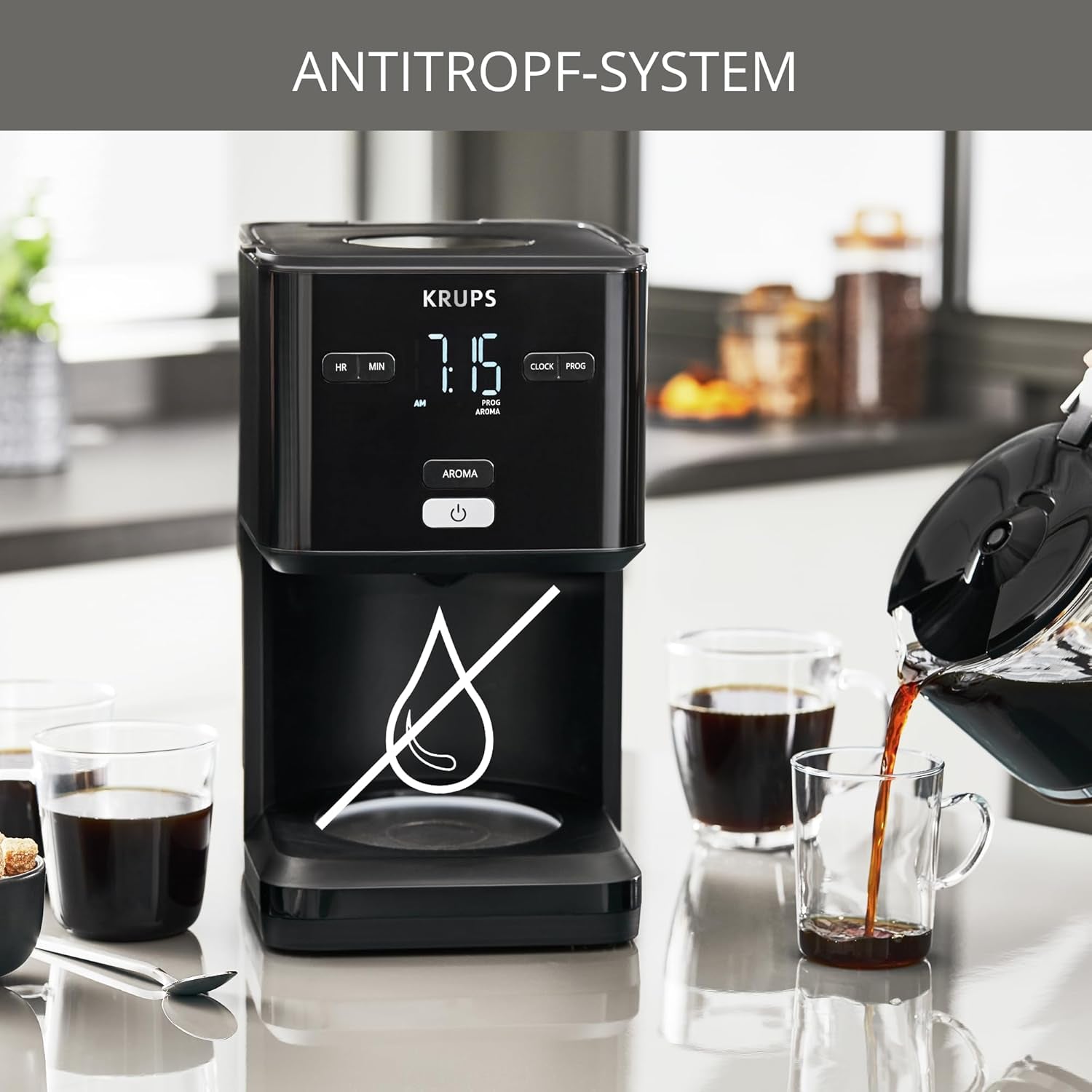 Krups Smart'n Light kaffemaskine med timer, til 1,25 liter filterkaffe, holde varm funktion, automatisk sluk, sort, KM600810