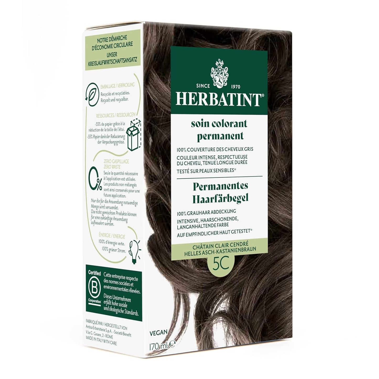 Permanent hårfarvegel 6N mørkblond - 170 ml I ammoniakfri, 100 % grå hårdækning Jeg testet på følsom hud, med 8 planteekstrakter Naty Shop hårfarve 5C lys aske - kastanjebrun