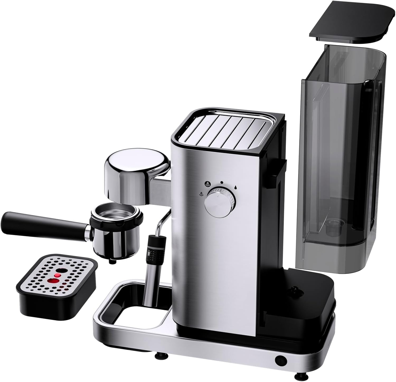 WMF Lumero espressomaskine, portafilter, 1400 watt, portafilter, 3 indsatser, til 1-2 espressokopper, inklusive til kapsler, 15 bar, kopholder, mælkeskummer, mat rustfrit stål
