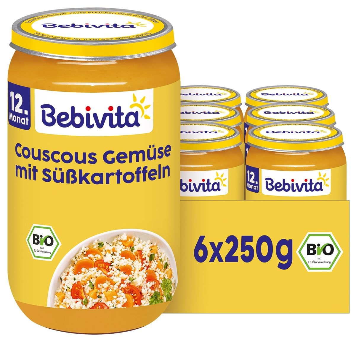 Måltider fra 12 måneder og opefter: Couscous og grøntsager med søde kartofler, 250 g, pakke med 6 (6 x 250 g)
