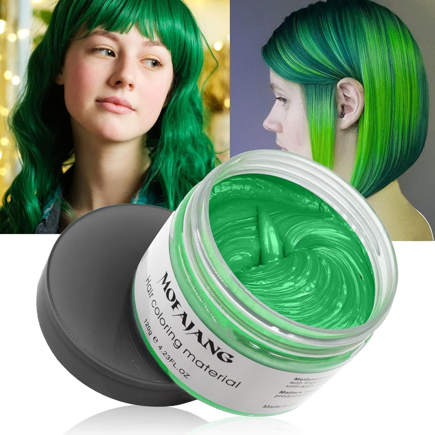 Midlertidig hårfarve, styling af hårfarve til mænd, kvinder, naturlig hårpomade, hårfarvevoks til fest, cosplay og halloween, 4,23 oz (sølvgrå) Naty Shop hårfarve 6 grøn