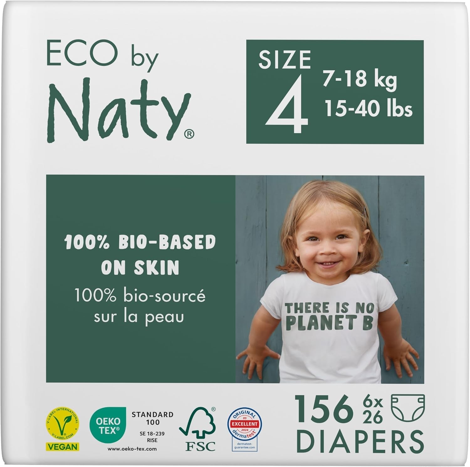 Eco Diapers Eco fra Naty Baby Eco Diapers - premium økologiske bleer, miljøvenlige, lavet af plantebaserede materialer, ideel til følsom babyhud (størrelse 5 - 80 stk.)