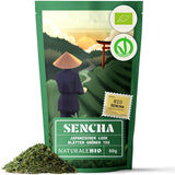 Naturalebio Japansk Sencha te - 200 g Økologisk grøn te - 100% ren og naturlig Sencha grøn te - løse blade fra den første høst - økologisk produkt dyrket i Japan