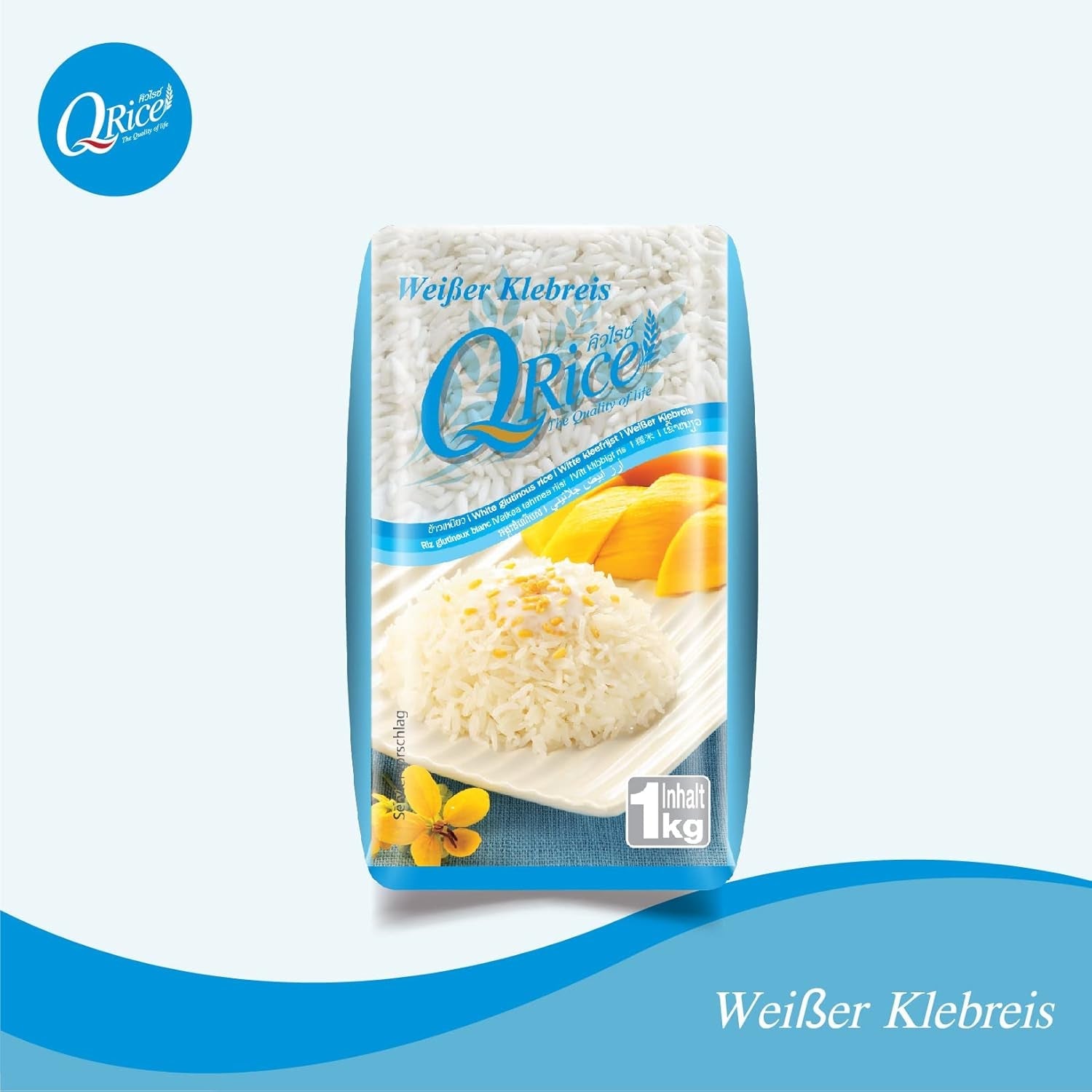 Q RIS | Weißer Klebreis Langkorn aus Thailand | Aromatisch mit klebriger Tekstur | Ideel til karry, sushi, mochi eller risengrød 1 x 1 kg