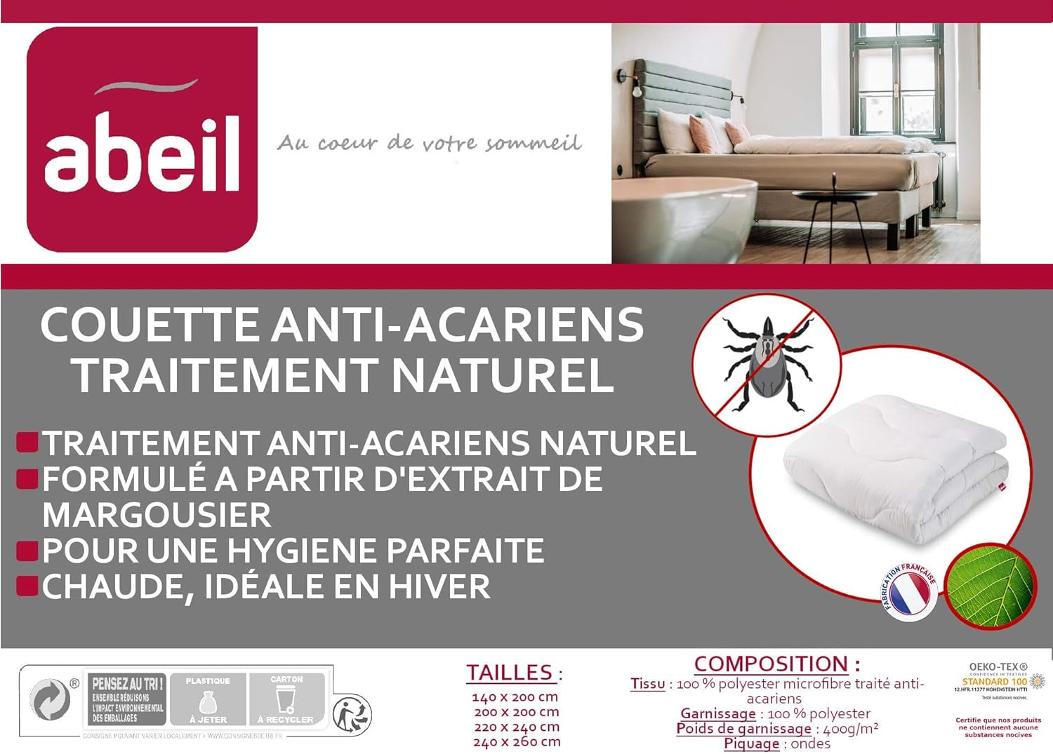 Anti-mide quilt, naturlig varme, 240 X 260 Cm Dyner og dyner Naty Shop