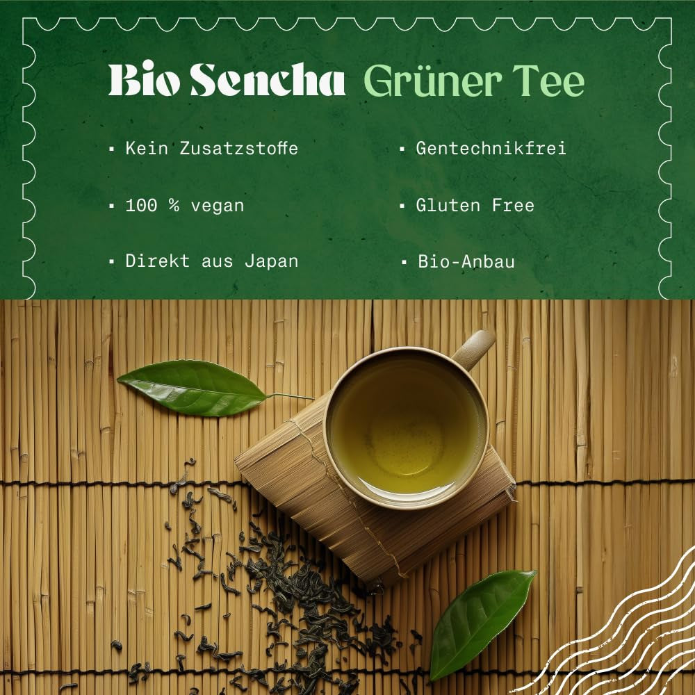 Naturalebio Japansk Sencha te - 200 g Økologisk grøn te - 100% ren og naturlig Sencha grøn te - løse blade fra den første høst - økologisk produkt dyrket i Japan
