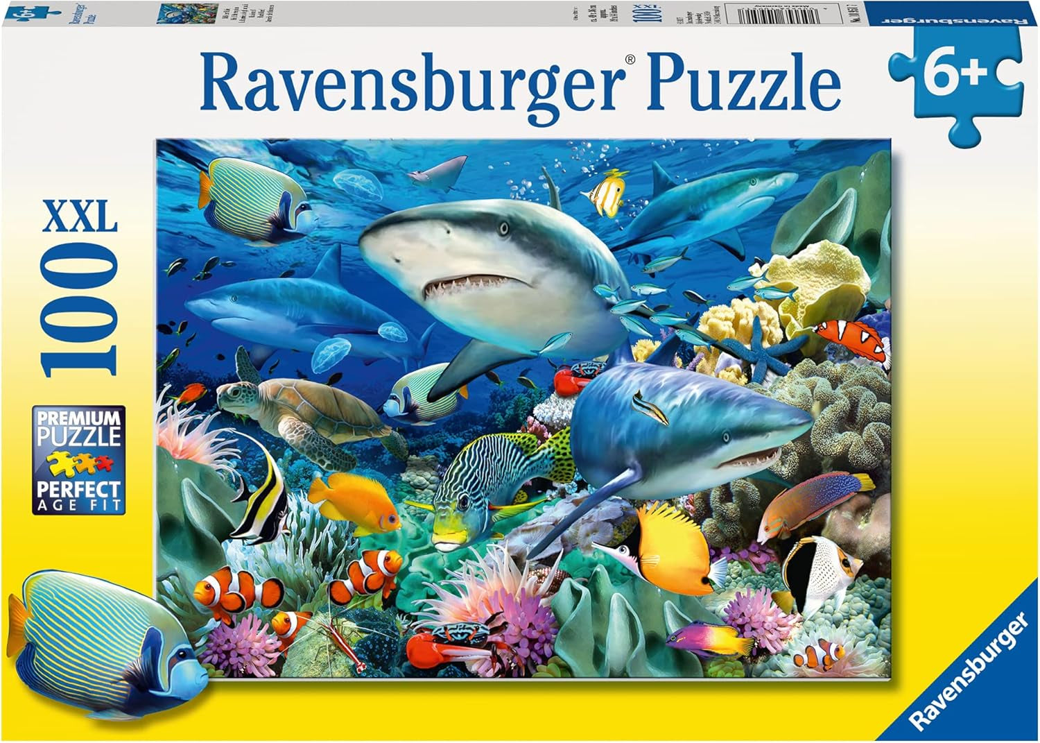 Ravensburger puslespil til børn - 10951 Reef Of Sharks - Undervandsverden puslespil for børn fra 6 år med 100 brikker i Xxl format Puslespil Naty Shop Single
