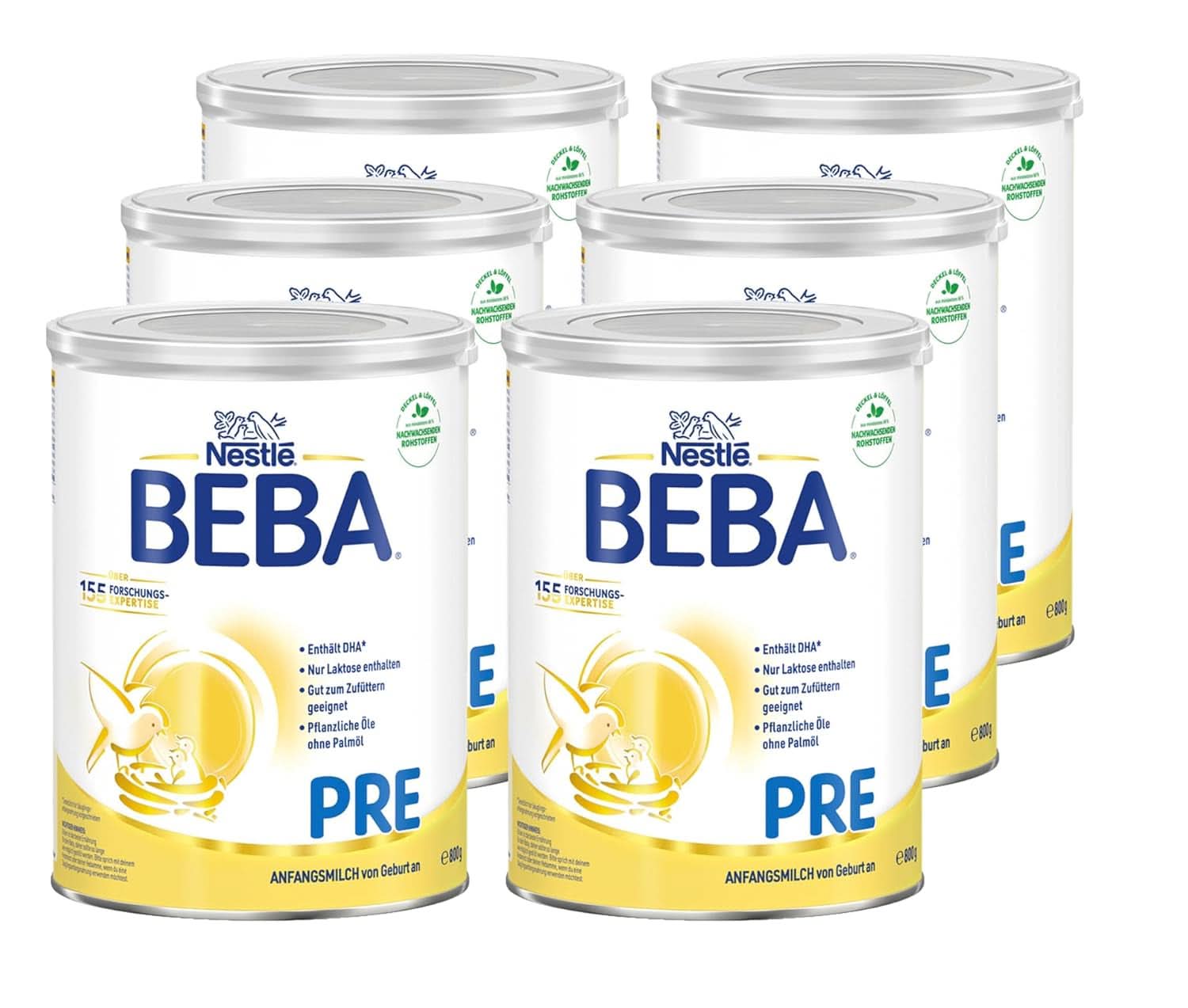 BEBA PRE Startmælk fra fødslen, babymad med DHA, kun laktose, uden palmeolie, pak 3 (3 x 800 g) Naty Shop PRE 6 x 800 gram