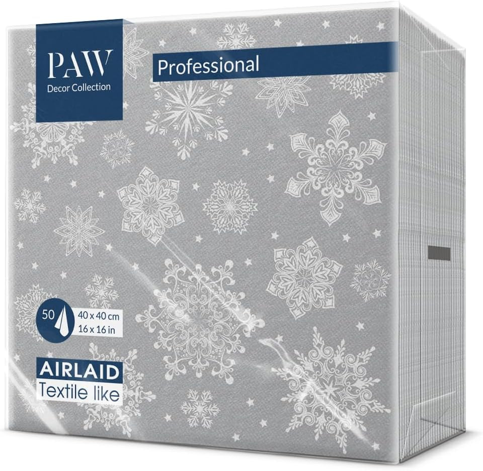 PAW - Airlaid servietter (40 X 40 Cm) I 50 stykker I Perfekt til jul, vinter, helligdage I Juleaften Bordpynt I Airlaid stoflignende servietter Vintergrene I Vintergrene