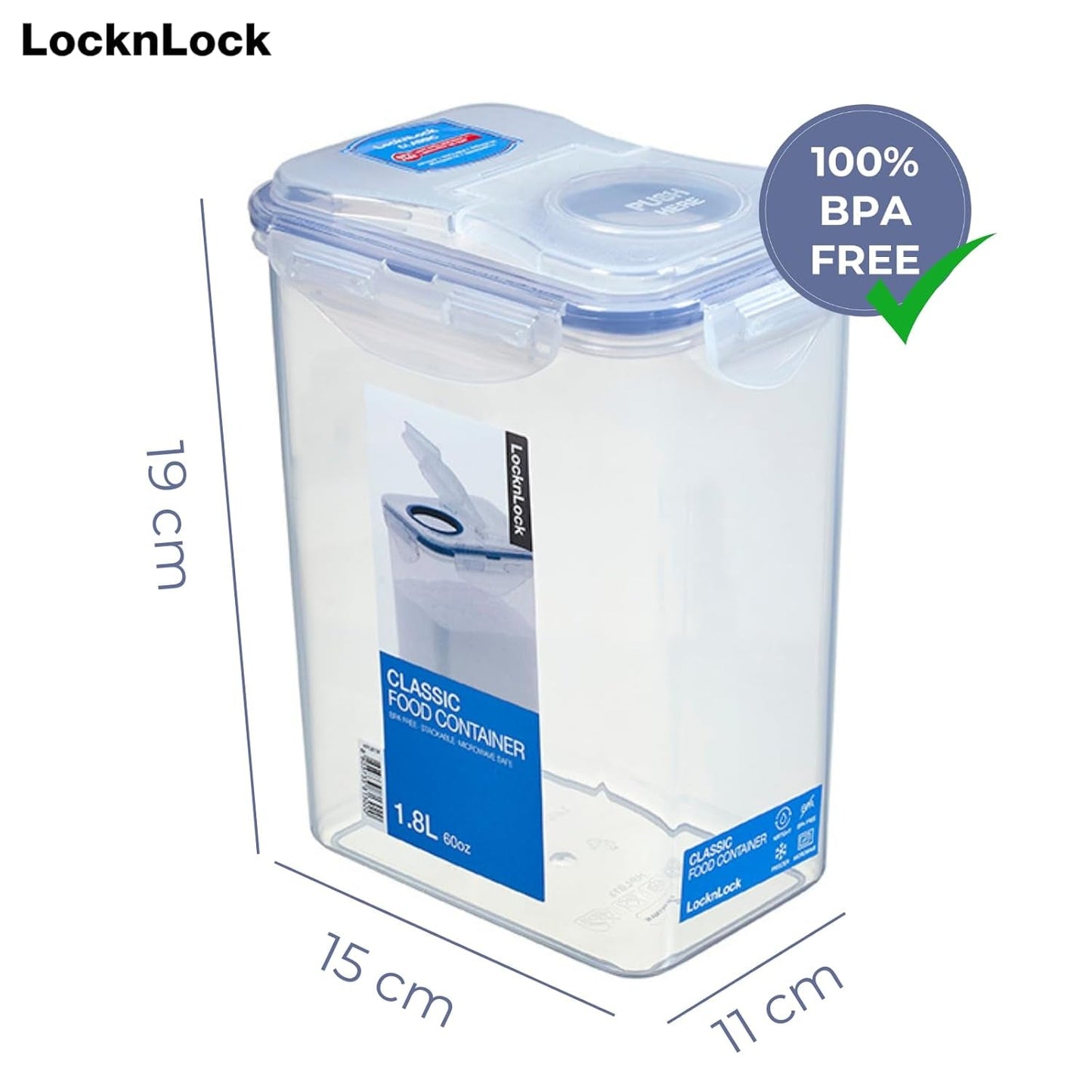 LocknLock PP Classic bulkbeholder 1,8L | 15,1 x 10,8 x 19 cm | 100% forseglet opbevaringsboks | maddispenser til müsli eller mad | BPA-fri og opvaskemaskinesikker opbevaringsbeholder Naty Shop Food Storage Boxes